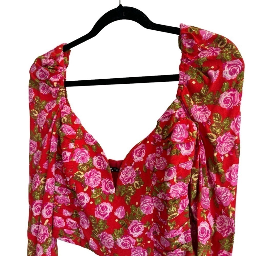 Zara Floral Draped Long Sleeve Bustier Style Crop Top, Size S - Picture 6 of 12